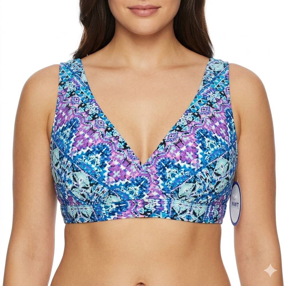 Swimsuits For All Aztec Print Bikini Top Size 6 Faux Wrap Surplice V-Neck Padded